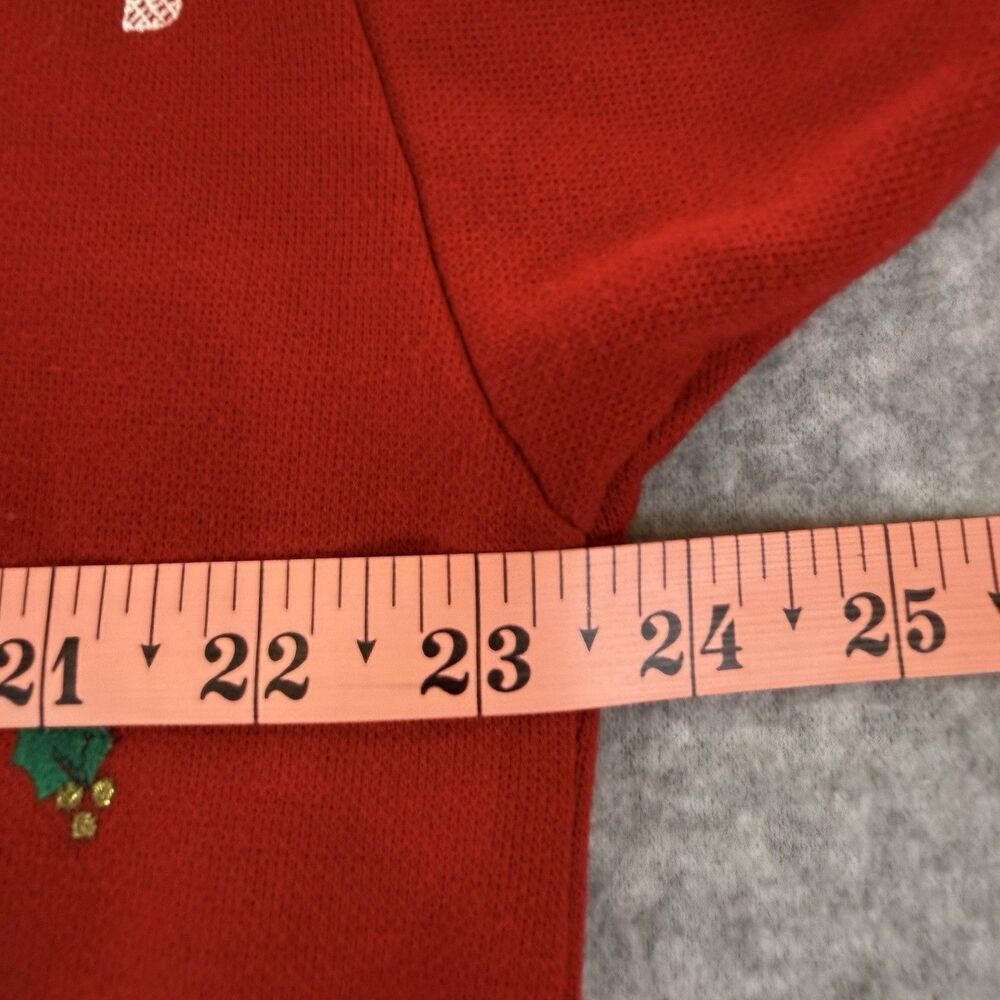 VTG Sweatshirt NutCracker Red Collared Teddy Bear Lace Heart Cottage Grandma M/L - Picture 6 of 7
